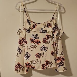 Cream Floral Cold-Shoulder Ruffle Cami Top